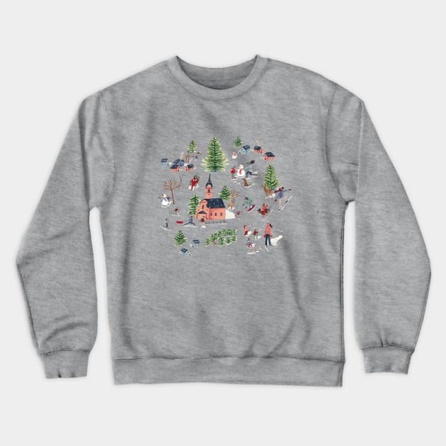 Cute nordic alpine skiing lodge cosy chalet winter landscape scene Crewneck Sweatshirt by CarolineBMuller